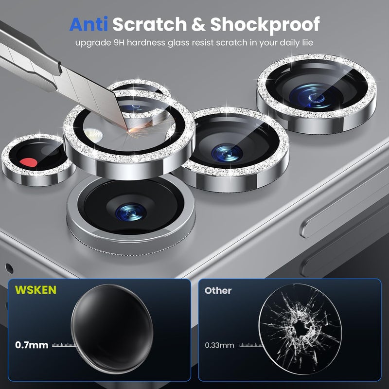 WSKEN for Samsung Galaxy S25 Ultra Camera Lens Protector - Ultra Thin Case Friendly, 9H Shatterproof Tempered Glass with Aluminum Metal Circle Camera Screen Protector Cover Accessories, Glitter - Image 3