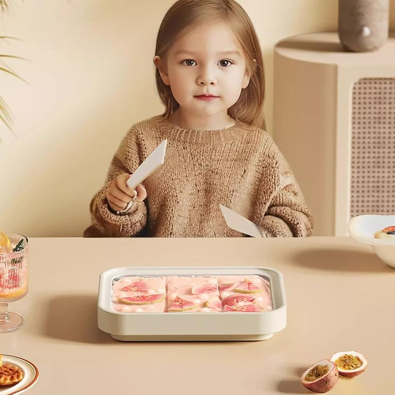 آلة صنع آيس كريم رول أبيض 20.5 سم سهلة الاستخدام ملحق مطبخ للحلويات الناعمة - Image 4