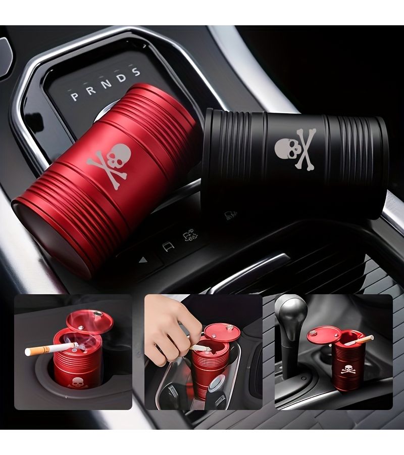 Black Portable Metal Car Ashtray With Lid Anti Odor Smokeless Windproof Mini Trash Can For Car Home Office - Image 1