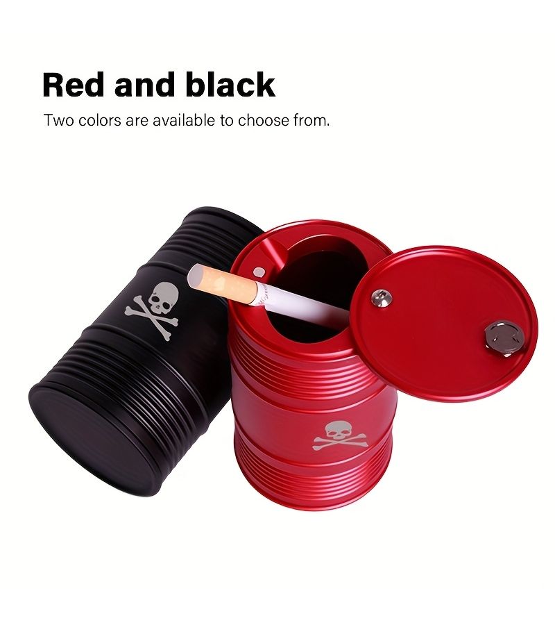 Black Portable Metal Car Ashtray With Lid Anti Odor Smokeless Windproof Mini Trash Can For Car Home Office - Image 2