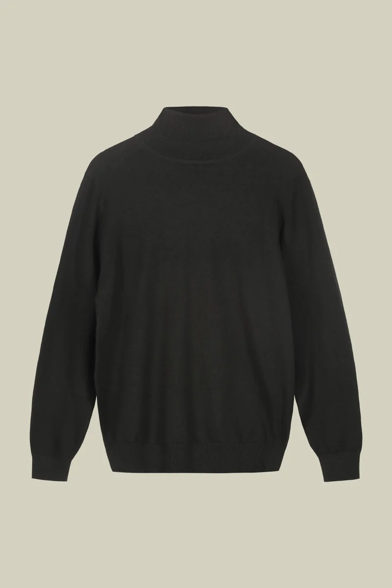 Doppelganger Men's regular fit high neck jumper in wool and cotton - Forest Green