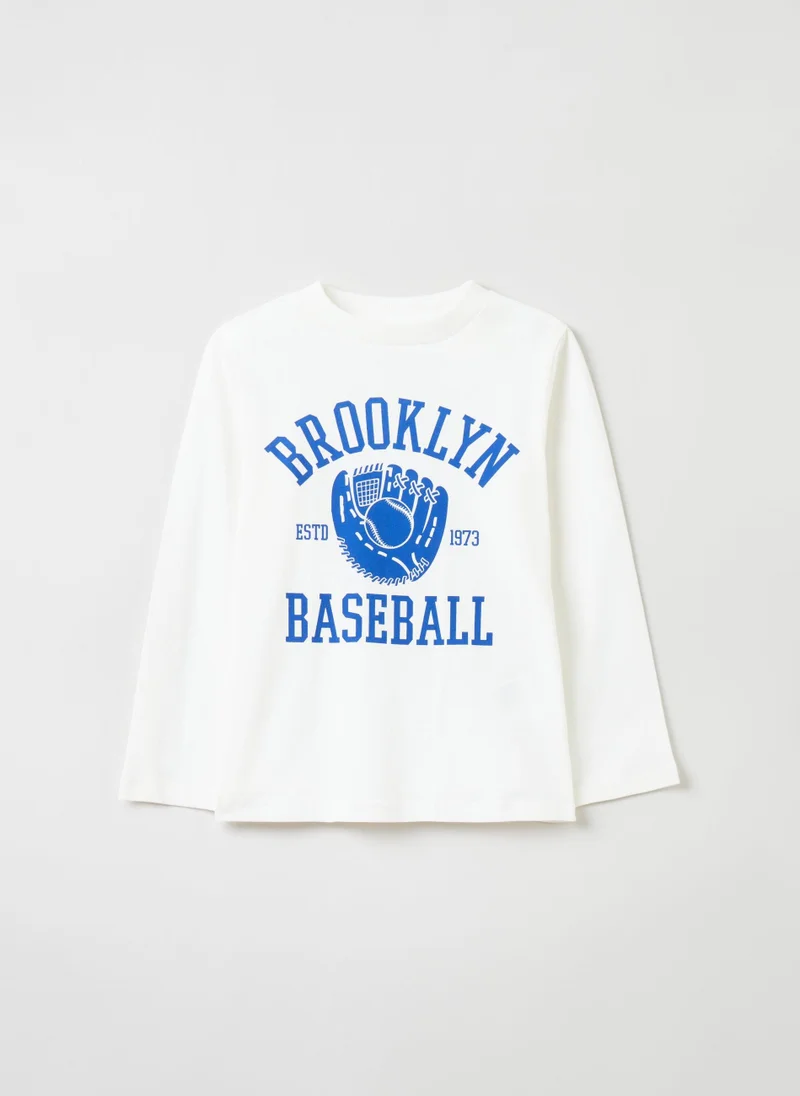 او في اس Long-Sleeved T-Shirt With Print