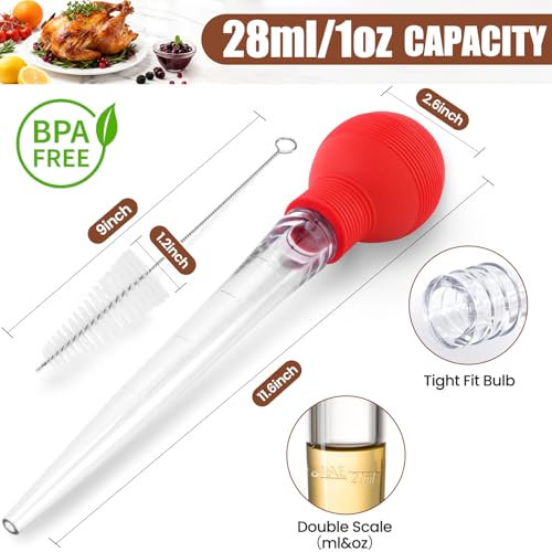 BAUSAR Large Turkey Baster for Cooking - Premium Baster Syringe for Hot Liquids - Heat-Resistant Silicone Bulb, Easy-Grip Design with Cleaning Brush - Dishwasher Safe - Baste Food with Ease - Red - Image 4