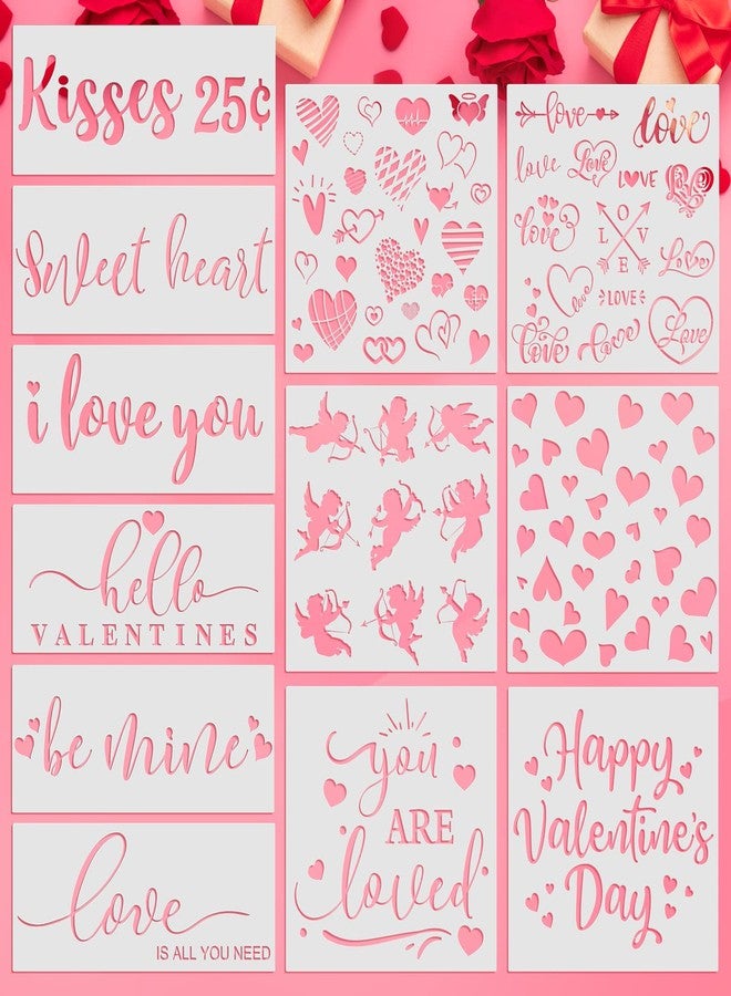 Whaline 12Pcs Valentine's Day Stencil Set Heart Love Painting Stencil Templates Reusable Drawing Template for Wedding Anniversary DIY Art Craft Painting on Wood Paper Fabric Glass Scrapbook Envelope - Image 1