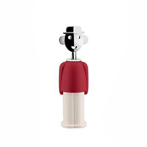 Alessi AAM23 R Alessandro M. - Design Corkscrew in Chrome-plated Zamak and Thermoplastic Resin, Red and White - Image 1