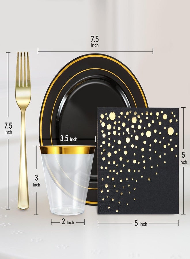 The Essential Concierge Stylish 7.5 Inch Gold and Black Cake Plates with Disposable Cups, Forks and Cocktail Napkins (100 Set of Each) - Small Appetizer Plates, Disposable Cake Plates or Salad Plate - Image 4