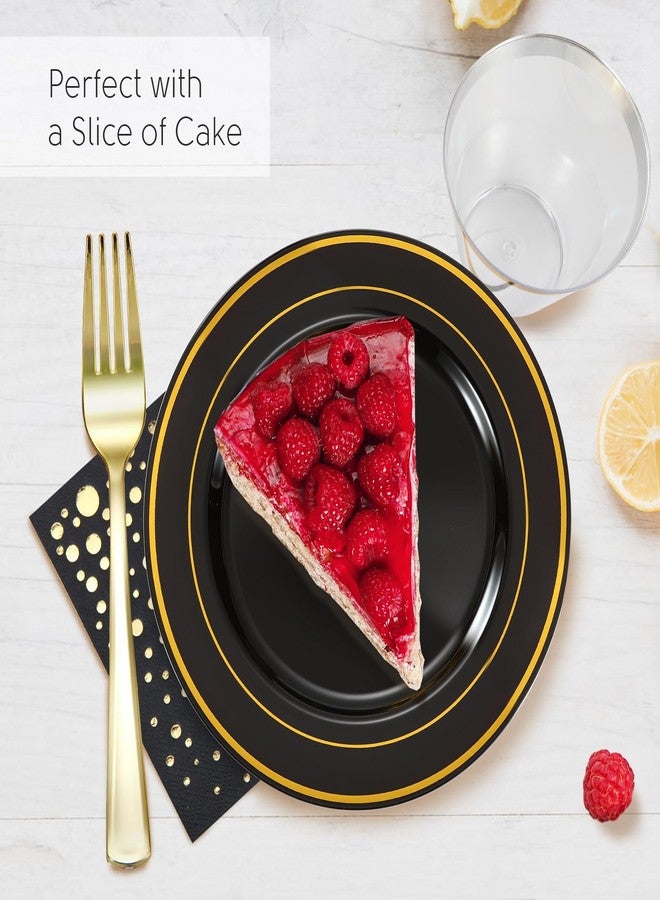 The Essential Concierge Stylish 7.5 Inch Gold and Black Cake Plates with Disposable Cups, Forks and Cocktail Napkins (100 Set of Each) - Small Appetizer Plates, Disposable Cake Plates or Salad Plate - Image 5