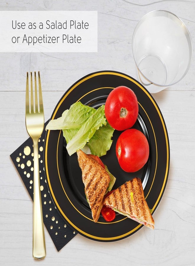 The Essential Concierge Stylish 7.5 Inch Gold and Black Cake Plates with Disposable Cups, Forks and Cocktail Napkins (100 Set of Each) - Small Appetizer Plates, Disposable Cake Plates or Salad Plate - Image 2