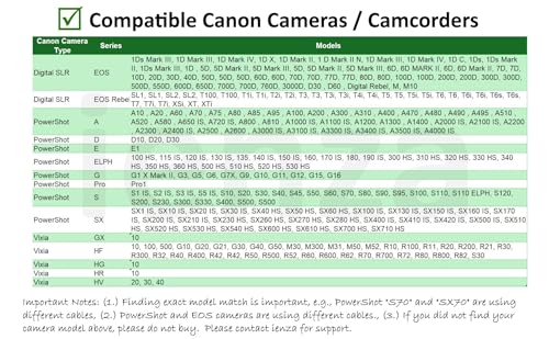ienza USB C Data Transfer Interface Cable Cord Wire for Canon EOS Rebel T5i T6 T6i T7, Select Powershot, Vixia, for Nikon DSLR D610 D90 (See List of Compatible Models & Read Description Below Before Buying) - Image 4
