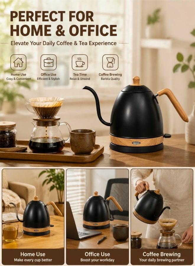 موندا كettle كهربائي بسعة 800 مل بقدرة 1000 واط – كترة صب دقيقة من الفولاذ المقاوم للصدأ، مثالية لصنع قهوة الـ pour-over، وغلاية ماء سريعة التسخين تمنع التسخين الجاف للاستخدام المنزلي أو المكتبي في صنع القهوة - Image 4