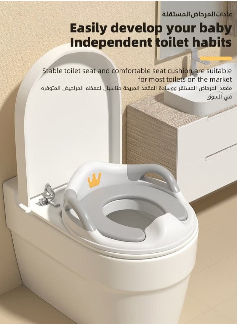 MIXDE - Potty Training Seat, Removable Design Toilet Train Seats, Potties Chair for Kids Toddlers Boys Girls, Portable Children Travel Toileting Toilets, with Handles and Backrest, Grey Cartoon Crown Shape - Image 1