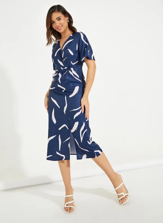Styli Printed Knot Midi Dress