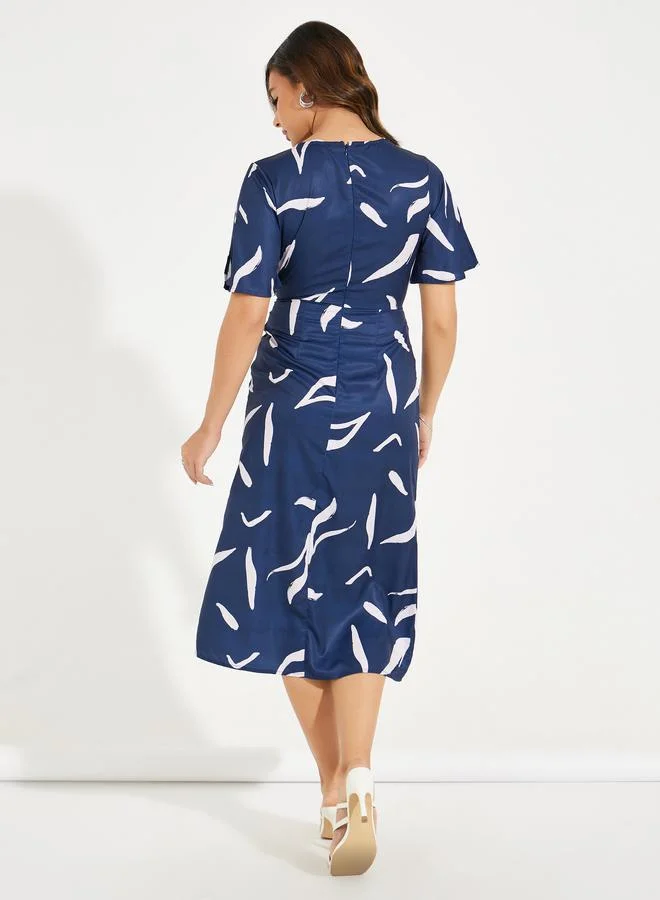 Styli Printed Knot Midi Dress