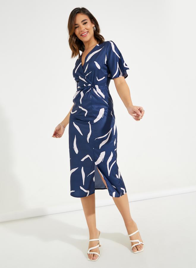 Styli Printed Knot Midi Dress - Image 1