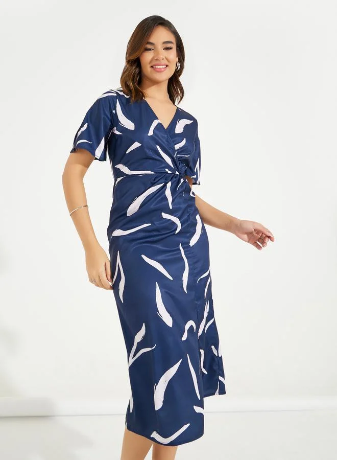 Styli Printed Knot Midi Dress