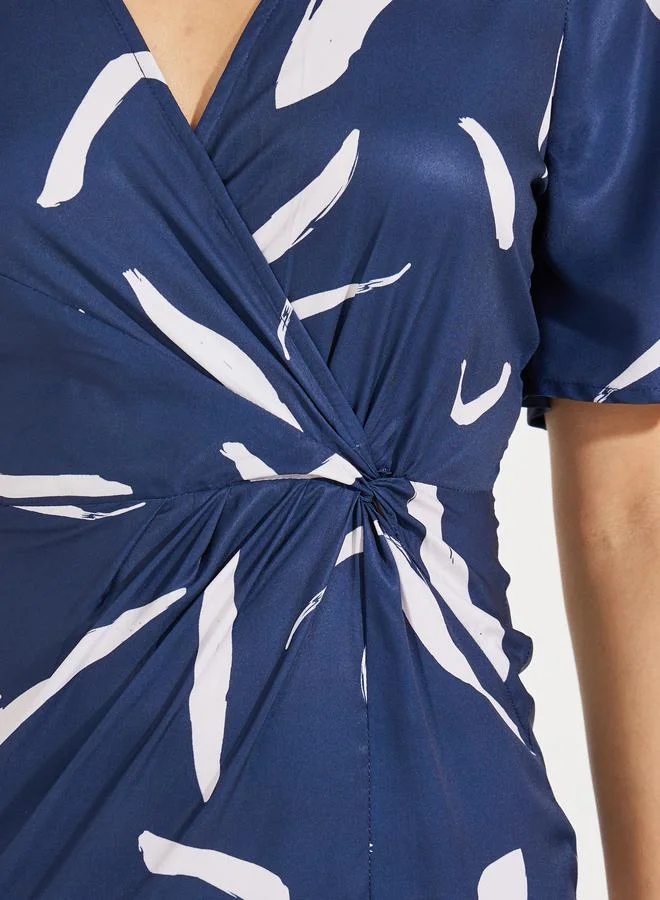 Styli Printed Knot Midi Dress