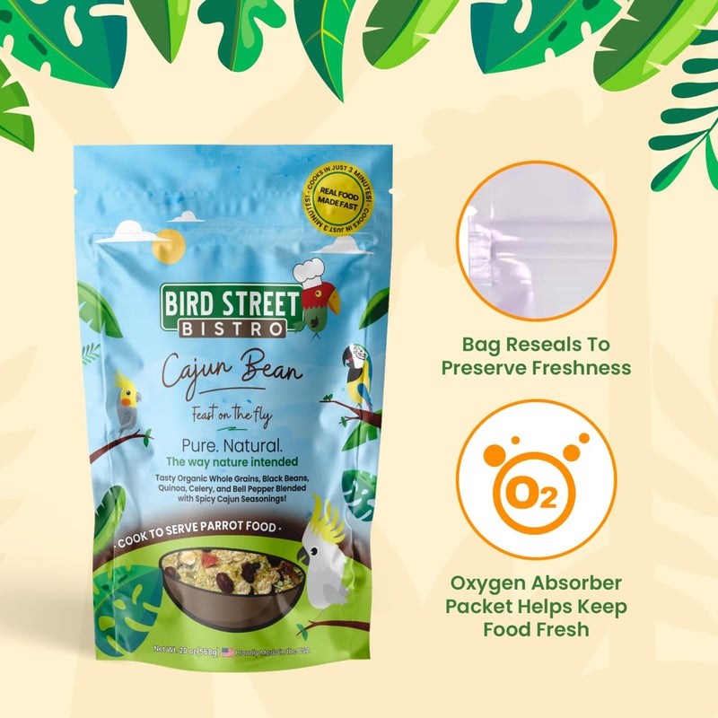 Bird Street Bistro Parrot Food for Parakeets & Cockatiels - Cajun Bean - 20 oz - Cooks in 3-15 min, Natural & Organic Grains, Fruits & Vegetables - USA Made - Image 3