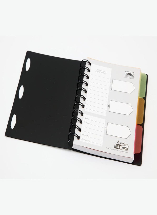 سولو دفتر ملاحظات تنفيذي SOLO A6 بثلاثة أقسام - 240 صفحة | 3 فواصل قابلة لإعادة التثبيت، مخطط شهري، جيب تخزين وفتحة لبطاقة العمل | تجليد حلقي مزدوج | 3 أقسام مقسمة لتنظيم الملاحظات - Image 2