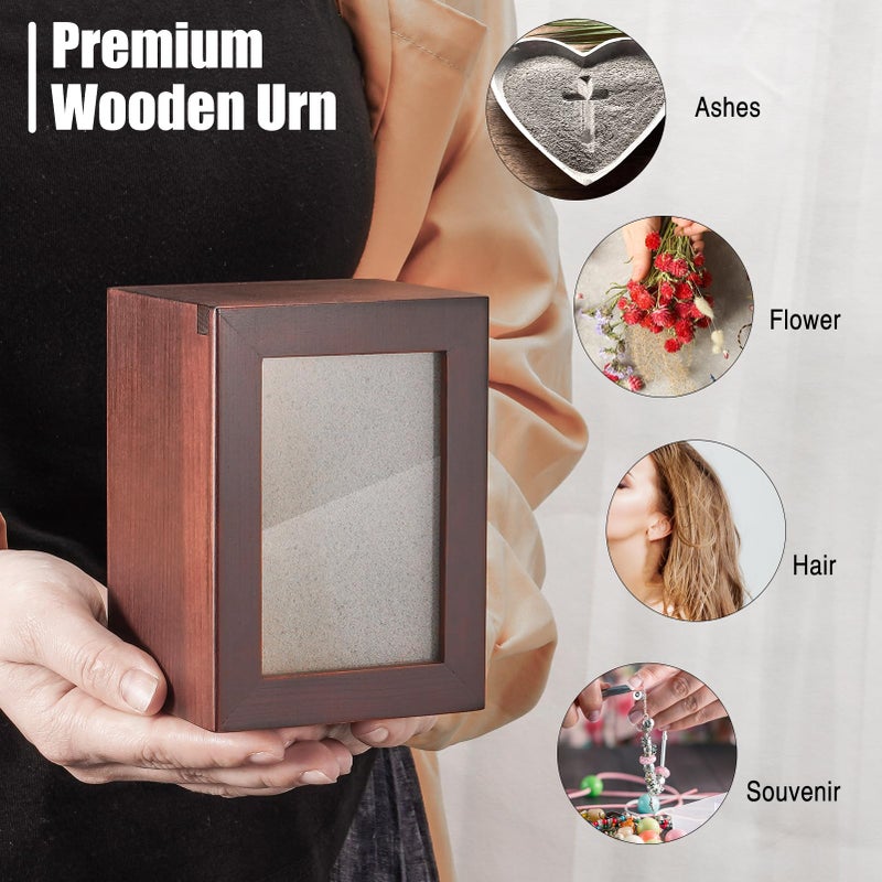 SOITIS Small Wooden Urn for Human Ashes - Decorative Keepsake Box with Photo Frame, Brown Mini Memorial Keepsake for Ashes, Cremation Small Urn for Women Men-Mini Size Box - Image 3