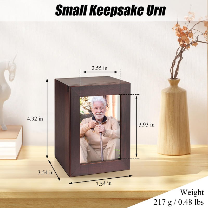 SOITIS Small Wooden Urn for Human Ashes - Decorative Keepsake Box with Photo Frame, Brown Mini Memorial Keepsake for Ashes, Cremation Small Urn for Women Men-Mini Size Box - Image 2