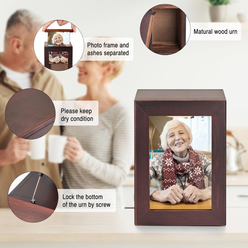 SOITIS Small Wooden Urn for Human Ashes - Decorative Keepsake Box with Photo Frame, Brown Mini Memorial Keepsake for Ashes, Cremation Small Urn for Women Men-Mini Size Box - Image 5
