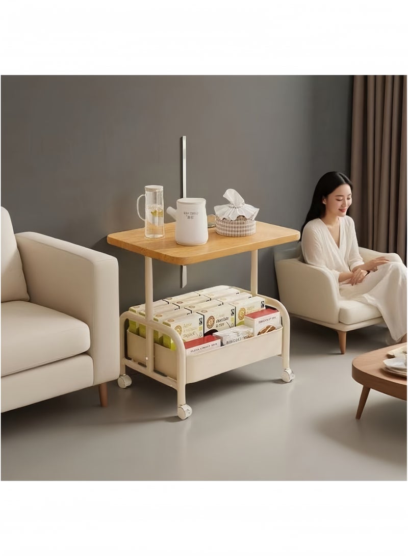 جيجيرو طاولة جانبية صغيرة مع مساحة تخزين، طاولة نهائية حديثة من منتصف القرن، مكونة من طبقتين، بإطار معدني قوي ورف تخزين، طاولة جانبية متحركة، لون خشبي وأبيض - Image 3