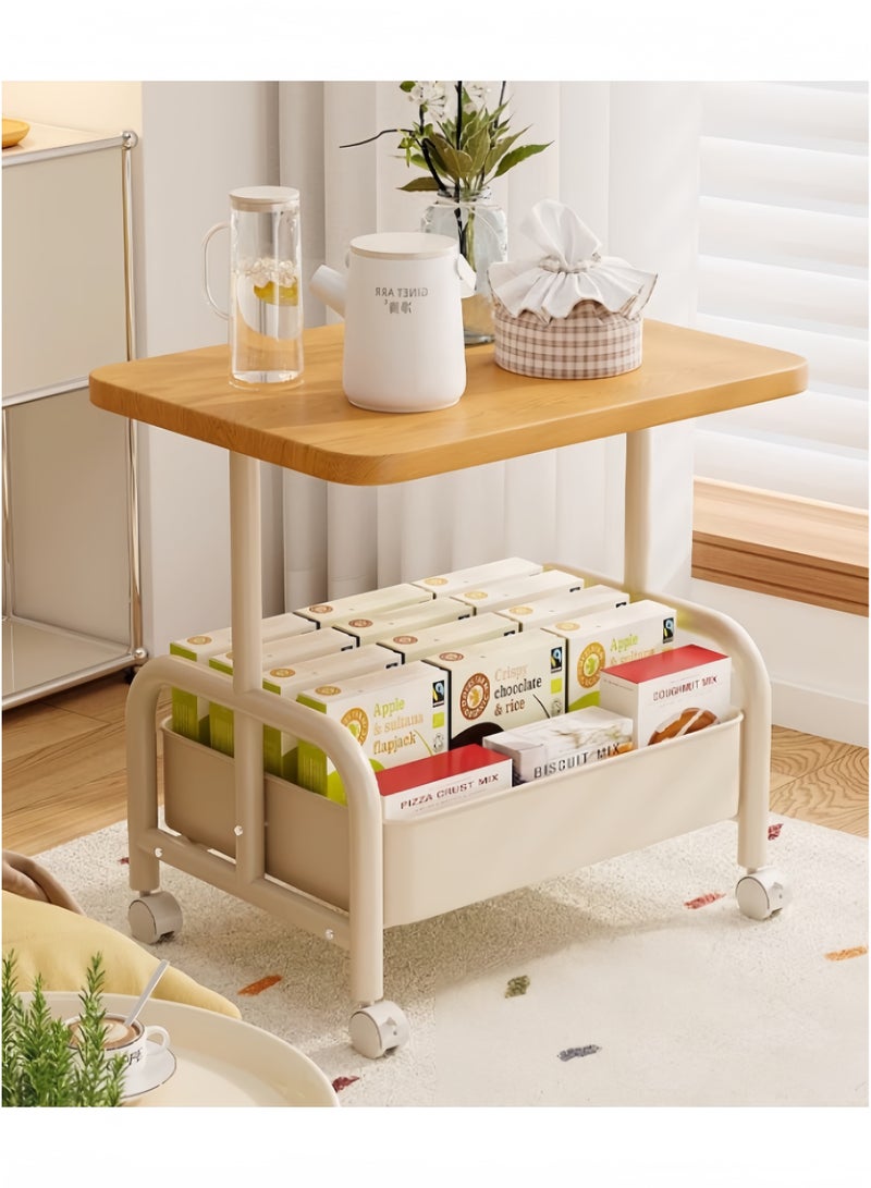 جيجيرو طاولة جانبية صغيرة مع مساحة تخزين، طاولة نهائية حديثة من منتصف القرن، مكونة من طبقتين، بإطار معدني قوي ورف تخزين، طاولة جانبية متحركة، لون خشبي وأبيض - Image 1