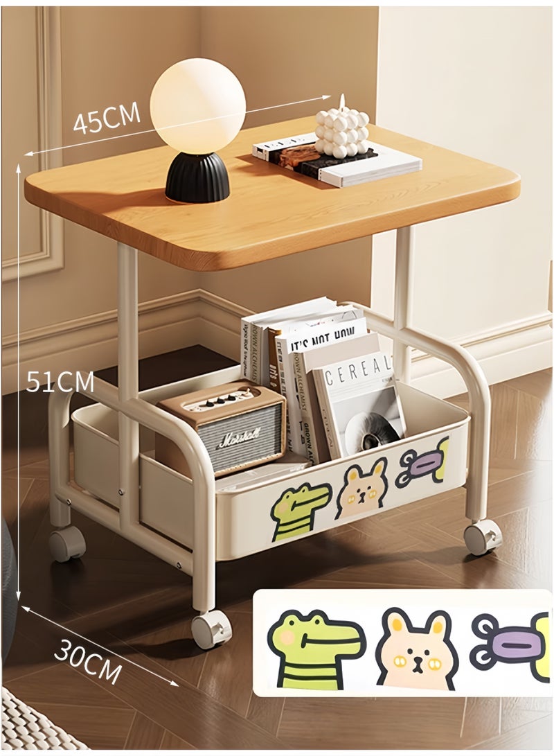 جيجيرو طاولة جانبية صغيرة مع مساحة تخزين، طاولة نهائية حديثة من منتصف القرن، مكونة من طبقتين، بإطار معدني قوي ورف تخزين، طاولة جانبية متحركة، لون خشبي وأبيض - Image 2
