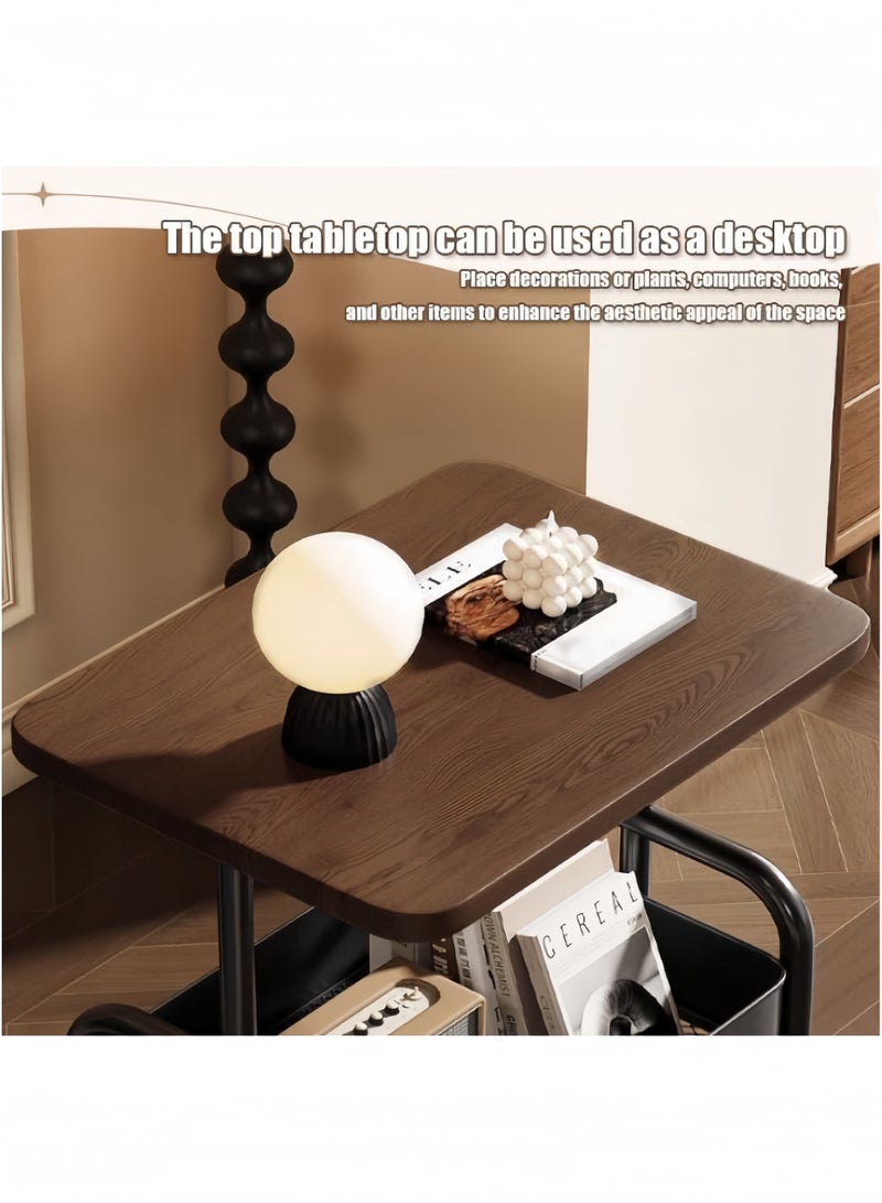 جيجيرو طاولة جانبية صغيرة مع مساحة تخزين، طاولة نهائية حديثة من منتصف القرن، مكونة من طبقتين، بإطار معدني قوي ورف تخزين، طاولة جانبية متحركة، لون خشبي وأبيض - Image 5