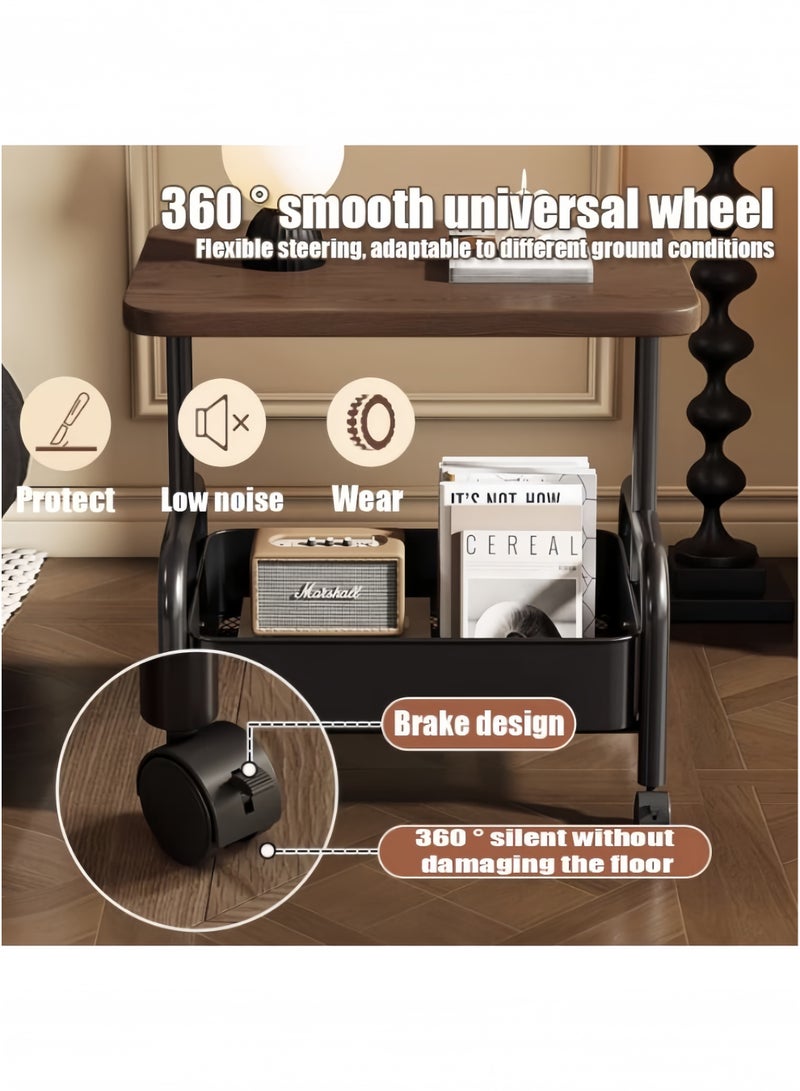 جيجيرو طاولة جانبية صغيرة مع مساحة تخزين، طاولة نهائية حديثة من منتصف القرن، مكونة من طبقتين، بإطار معدني قوي ورف تخزين، طاولة جانبية متحركة، لون خشبي وأبيض - Image 4