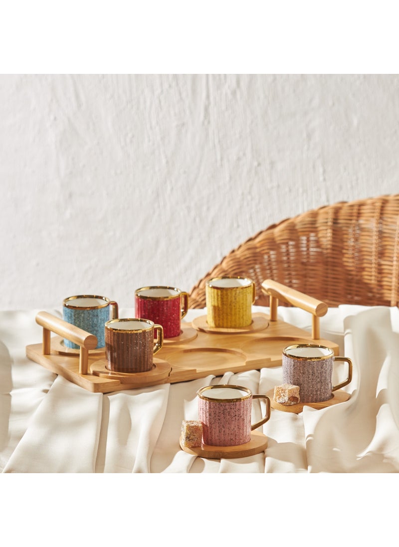 Karaca Bamboo Tray Set for 6 Colorful Coffee Cups 90 ml  - Image 2