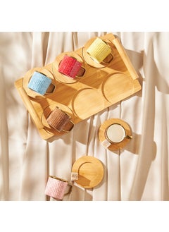 Bamboo Tray Set for 6 Colorful Coffee Cups 90 ml