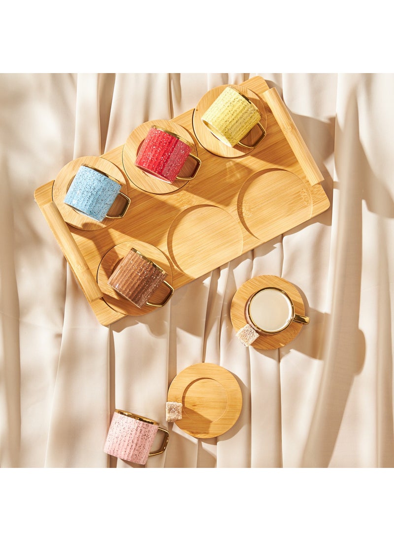 Karaca Bamboo Tray Set for 6 Colorful Coffee Cups 90 ml  - Image 1