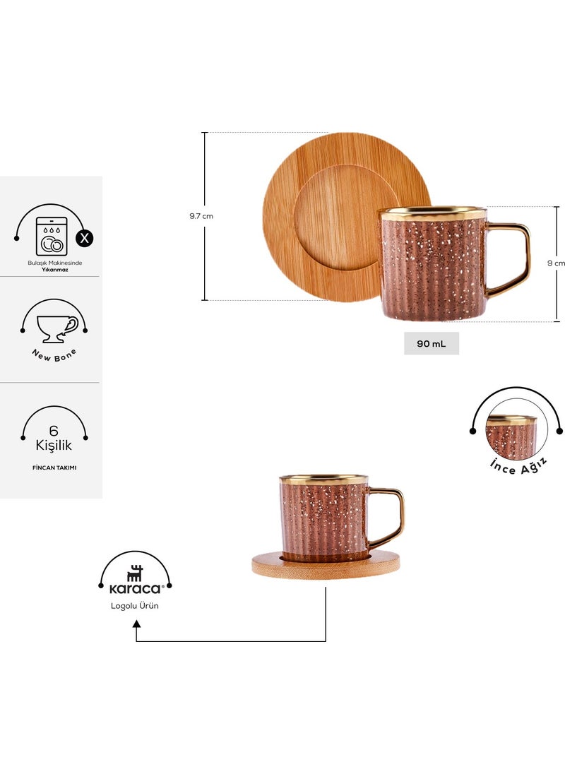 Karaca - Bamboo Tray Set for 6 Colorful Coffee Cups 90 ml - Image 1