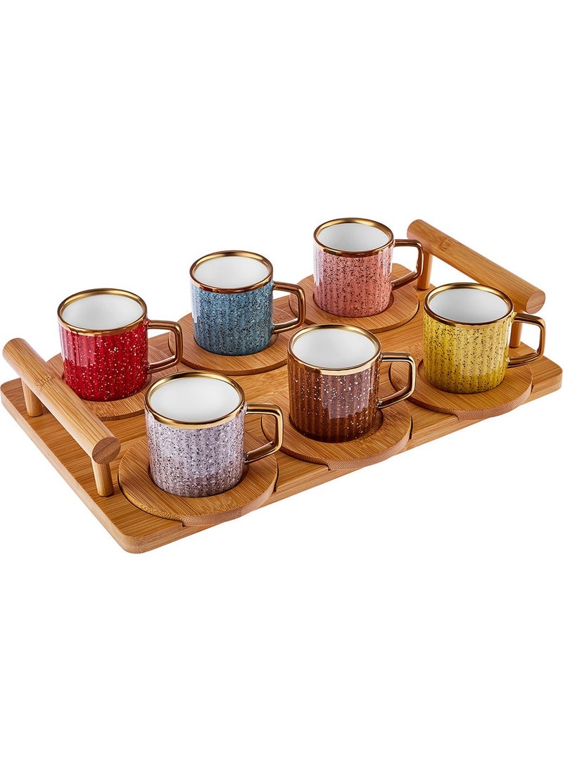 Karaca Bamboo Tray Set for 6 Colorful Coffee Cups 90 ml  - Image 4