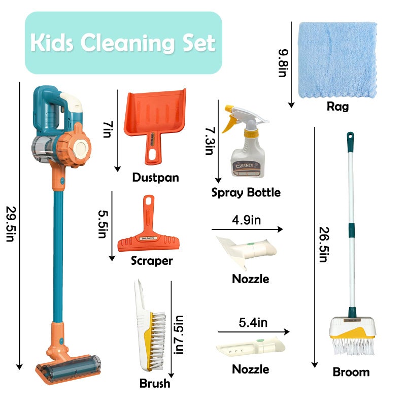 BAYMI Kids Vacuum That Really Works 9Pcs Aged 3 Kid Cleaning Set for Toddlers Toy Cleaner Kids Broom and Dustpan Set Scrub Brushes Baby Boy Girl Gifts  950Blue - Image 3
