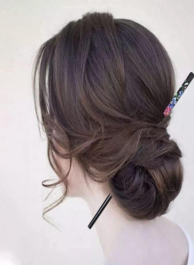 Truvic Hair Juda Bun Classic Stick Floral Printed Colorful Chopstick Hair Stick For Juda & Bun Pin Flower Hair Pin Juda Stick for Women and girls Multicolour (Pack of 12) - Image 3