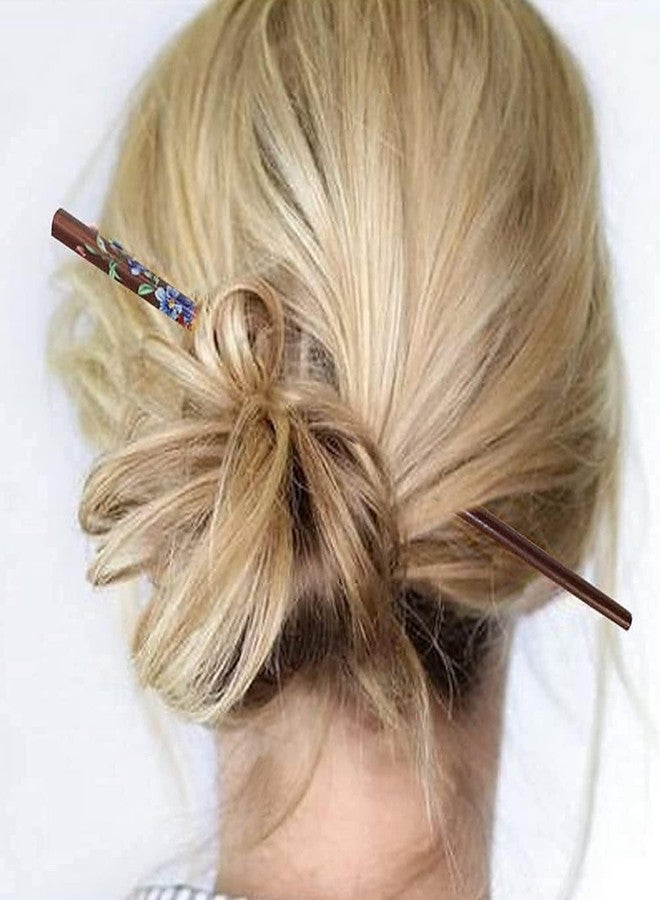Truvic Hair Juda Bun Classic Stick Floral Printed Colorful Chopstick Hair Stick For Juda & Bun Pin Flower Hair Pin Juda Stick for Women and girls Multicolour (Pack of 12) - Image 5