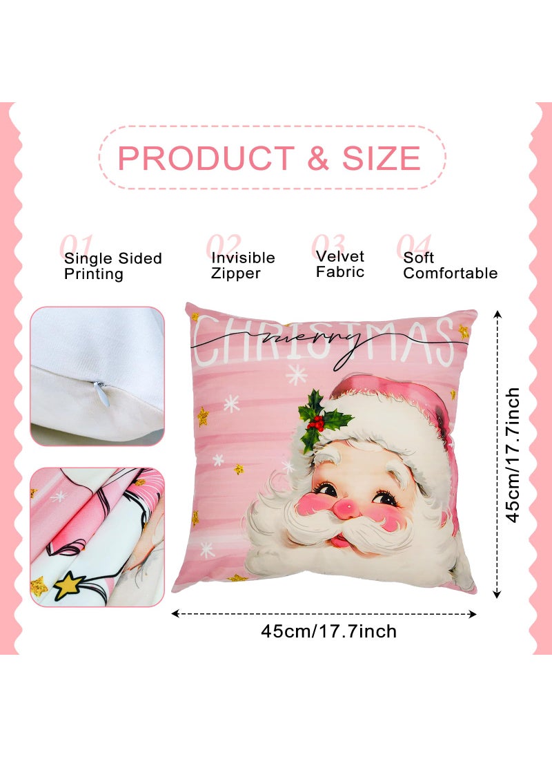 Mocsicka Mocsicka Christmas Pillow Covers Santa Snowman Decorative Throw Pillow Cover Outdoor Polyester Cushion Cases for Farmhouse Sofa Couch Set of 4 (Pink  18x18 inch)  - Image 3