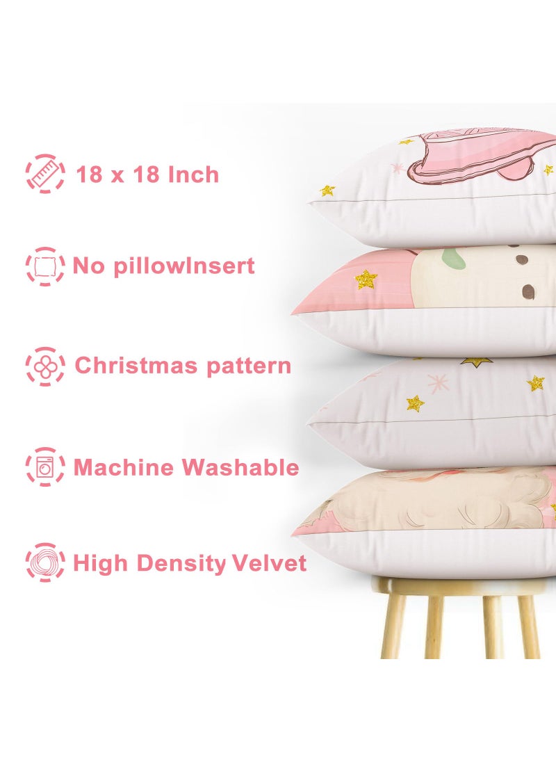 Mocsicka Mocsicka Christmas Pillow Covers Santa Snowman Decorative Throw Pillow Cover Outdoor Polyester Cushion Cases for Farmhouse Sofa Couch Set of 4 (Pink  18x18 inch)  - Image 4