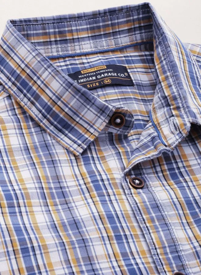 The Indian Garage Co Men Slim Fit Checkered Half Sleeves Cutaway Collar Casual Shirt