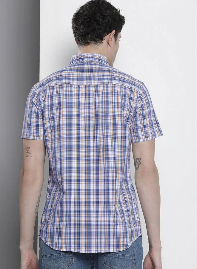 The Indian Garage Co Men Slim Fit Checkered Half Sleeves Cutaway Collar Casual Shirt