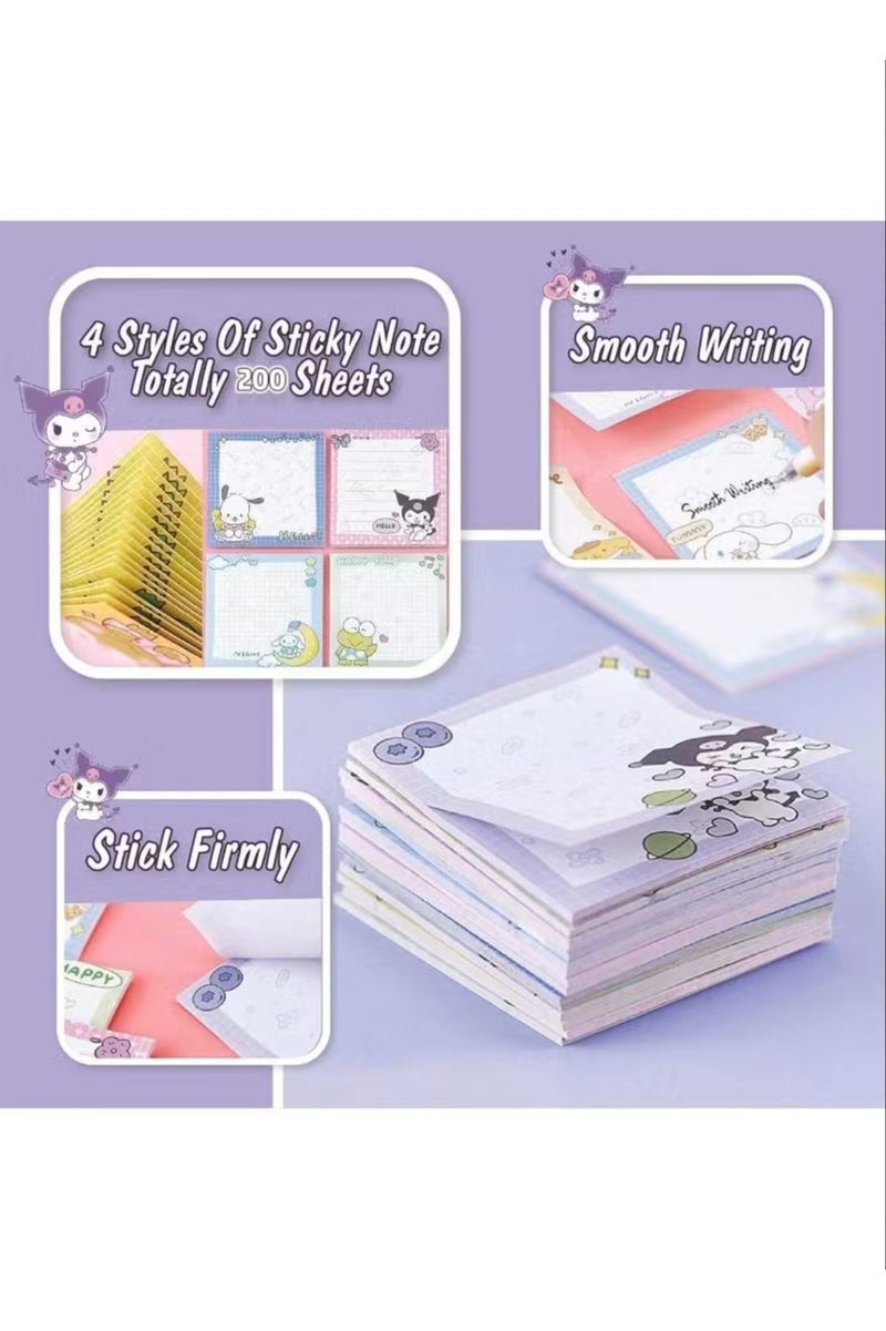 kuromi مجموعة لوازم مدرسية بتصميم انيمي كورومي كيوت من ، مجموعة قرطاسية كاواي للبنات واقلام دوارة بلون ارجواني وحافظة اقلام ودفتر ملاحظات لاصقة - Image 5