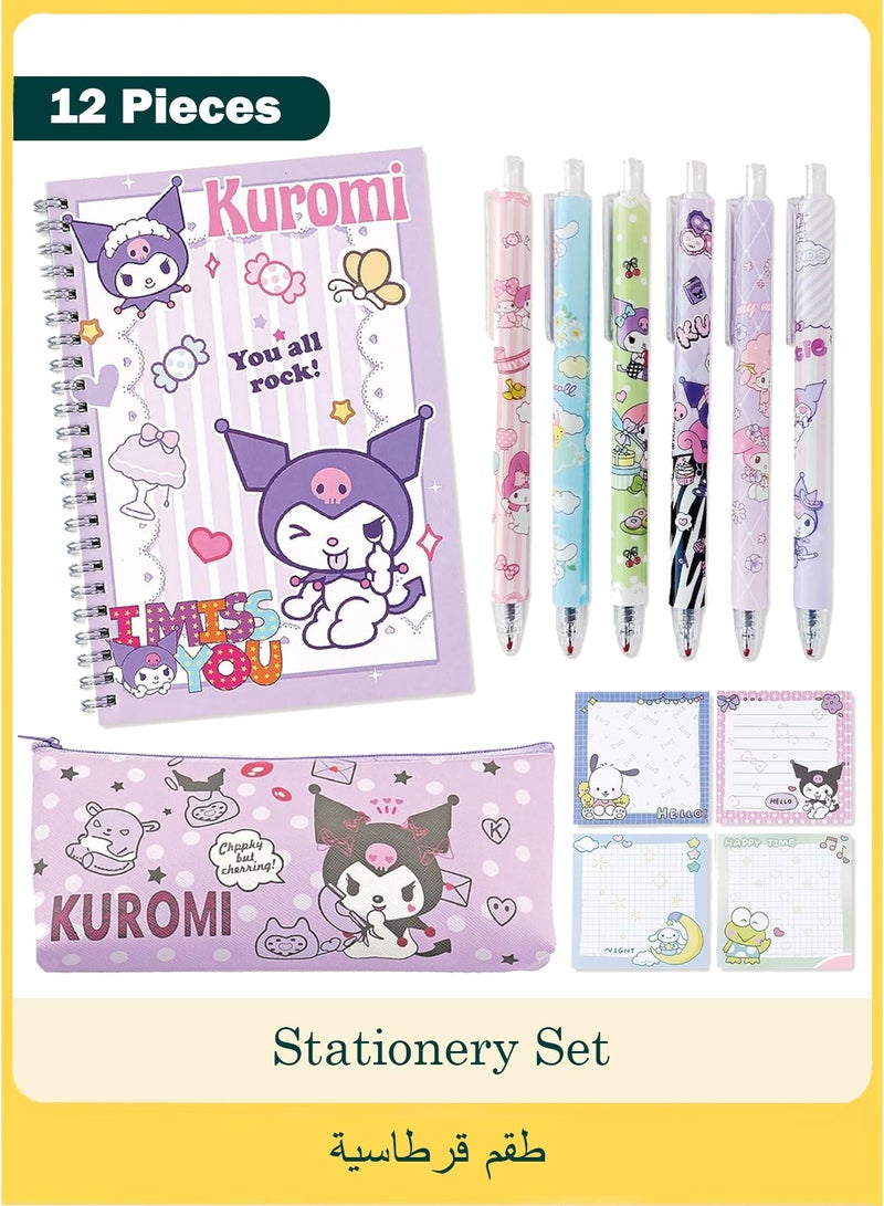 kuromi Cute Kuromi Anime School Supplies Set, Kawaii Stationery Set for Girls, Purple Rollerball Pens, Pencil Case, Notebook, Sticky Notes - Image 1