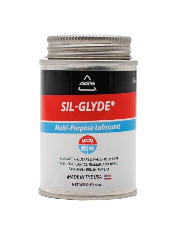 AGS Automotive Solutions SIL-Glyde Brush Top Can Multi-Purpose All-Weather Lubricating Compound for All Surfaces, 4 oz Lubricant Can, Silicone Lubricant, Ensure Friction Resistance - Image 1