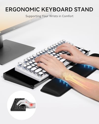 Laborio Computer Keyboard Stand with Storage Box, Keyboard Riser Wrist Rest for Desktop, Office Desk Organizer Accessories(Clear Black) - Image 4