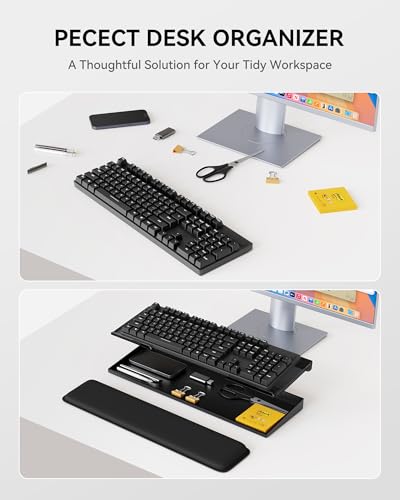 Laborio Computer Keyboard Stand with Storage Box, Keyboard Riser Wrist Rest for Desktop, Office Desk Organizer Accessories(Clear Black) - Image 3