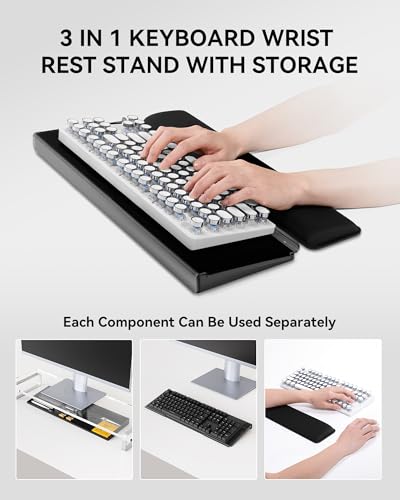 Laborio Computer Keyboard Stand with Storage Box, Keyboard Riser Wrist Rest for Desktop, Office Desk Organizer Accessories(Clear Black) - Image 2