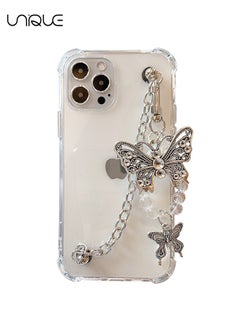 For iPhone 15 Pro Max Case - Metal Butterfly with Bracelet - Transparent Phone Case - Drop Protection