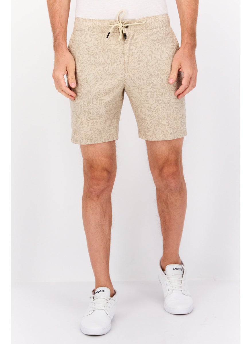 PERRY ELLIS Men Floral Print Basic Short, Beige  - Image 1